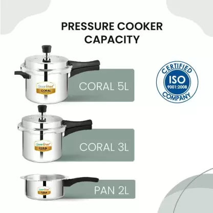 Greenchef Coral Combo 5 L, 3 L, 2 L Pressure Cooker  (Aluminium) Greenchef Coral Combo 5 L, 3 L, 2 L Pressure Cooker  (Aluminium)